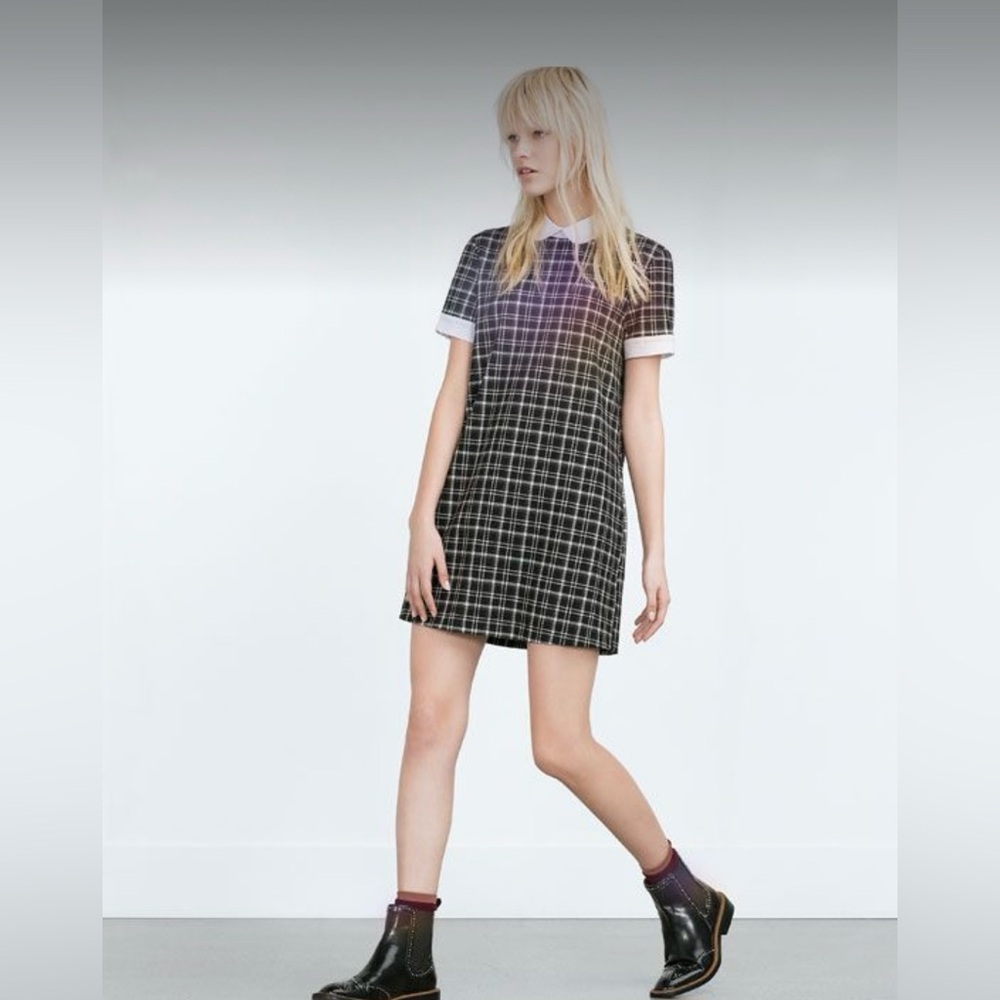 Zara Black and White Checkered Shift Dress Size Large